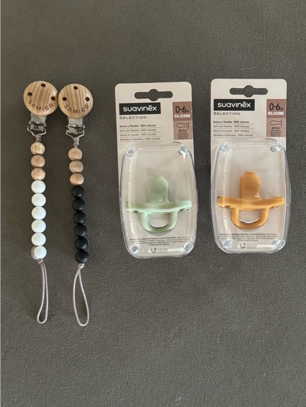 Silicone Pacifier Set - Sage Green and Mustard Yellow